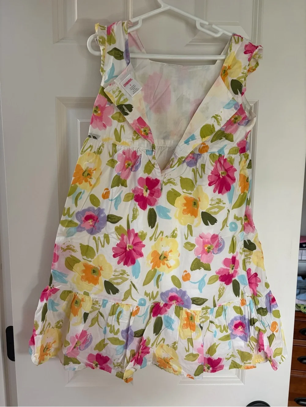 Gymboree White Floral Sundress with Pink, Yellow & Green Accents